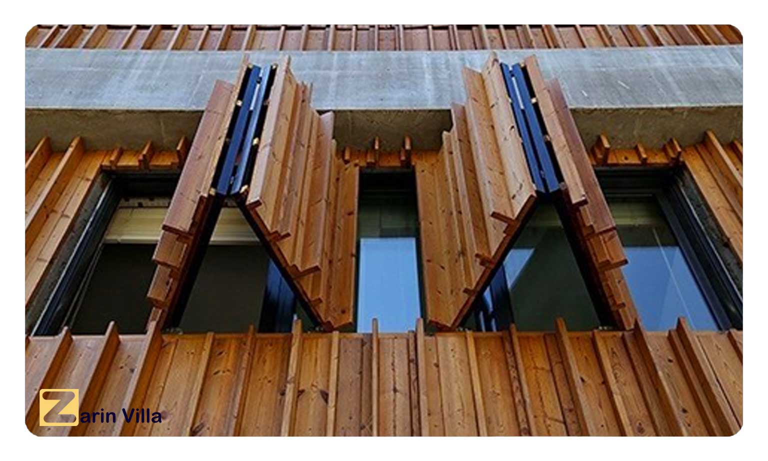Wood facade of the building